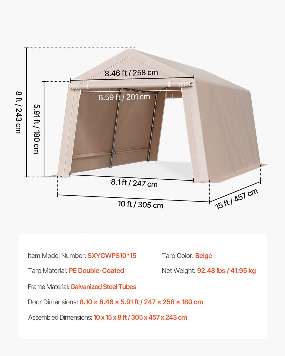 Dimension diagram and key specs graphic