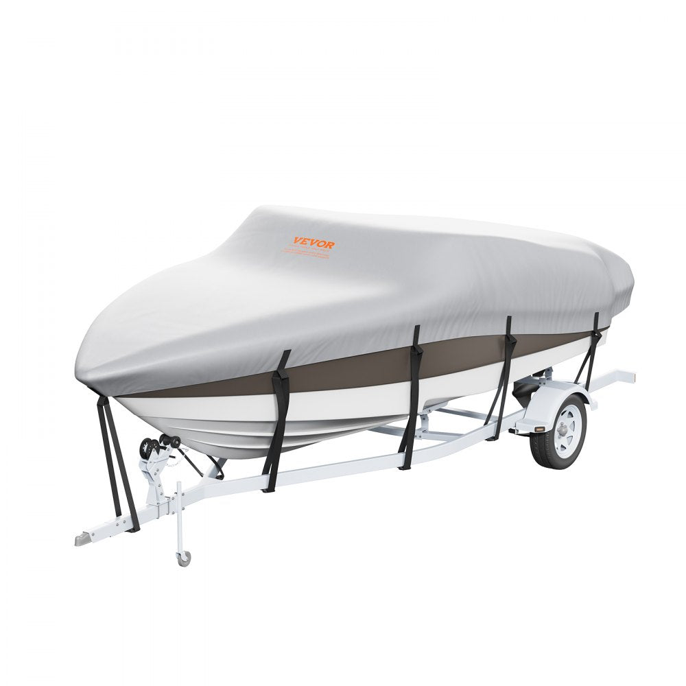 VEVOR Boat Cover, 20'-22' Trailerable Waterproof Boat Cover, 600D Marine Grade PU Oxford, with Motor Cover and Buckle Straps, for V-Hull, Tri-Hull, Fish Ski Boat, Runabout, Bass Boat, Grey