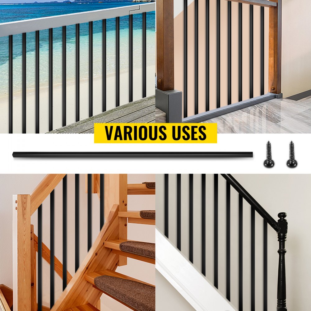 VEVOR Deck Balusters, 16 Pack Metal Deck Spindles, 44\"x0.5\" Staircase Baluster with Screws, Iron Deck Railing for Wood and Composite Deck, Stylish Black Baluster for Outdoor Stair Deck Porch