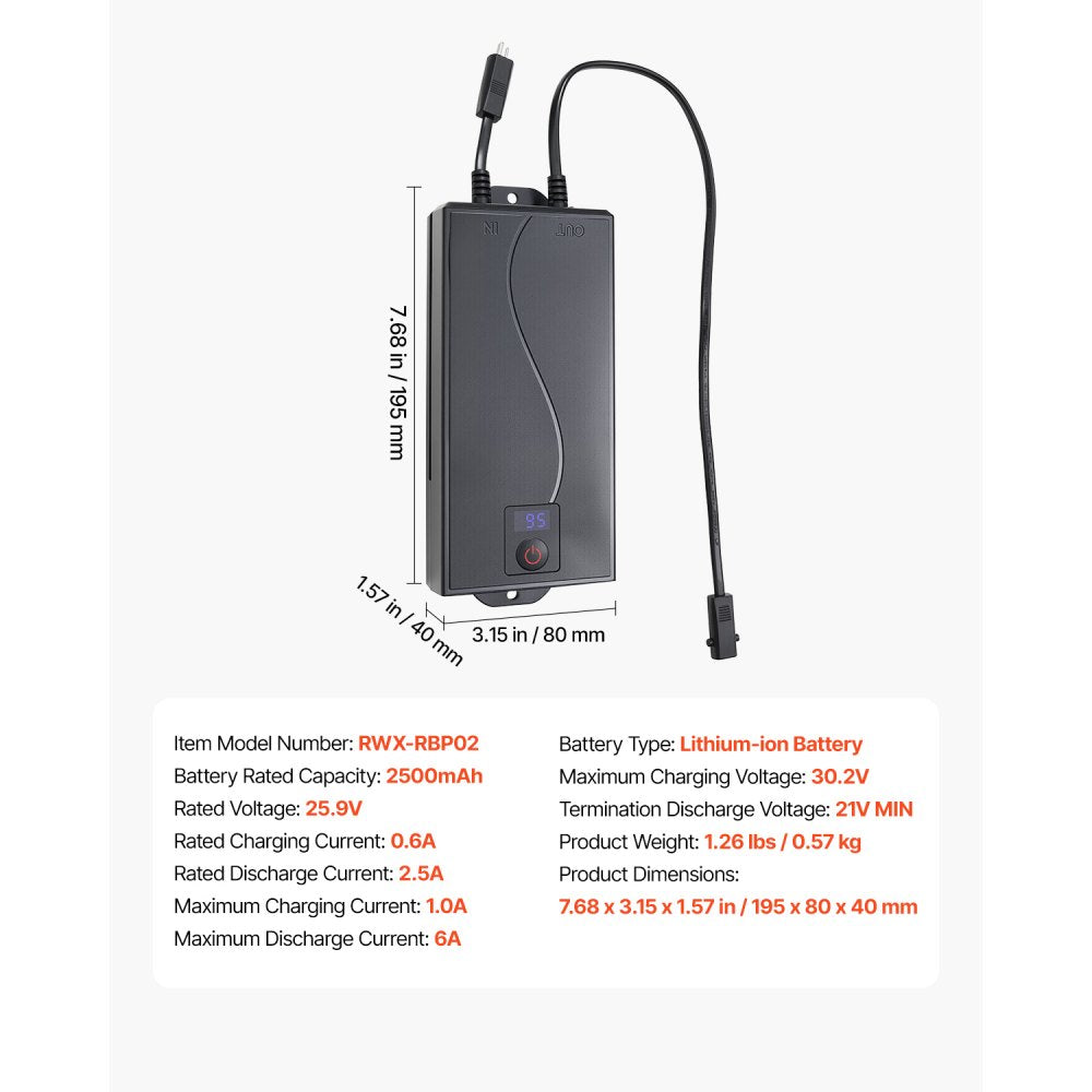 VEVOR Battery Pack for Reclining Furniture, 2500 mAh Rechargeable Recliner Battery Pack, with Universal 2-Pin Connection and LED Display Screen, for Electric Recliner, Sofa, Couch, and Lift Chair