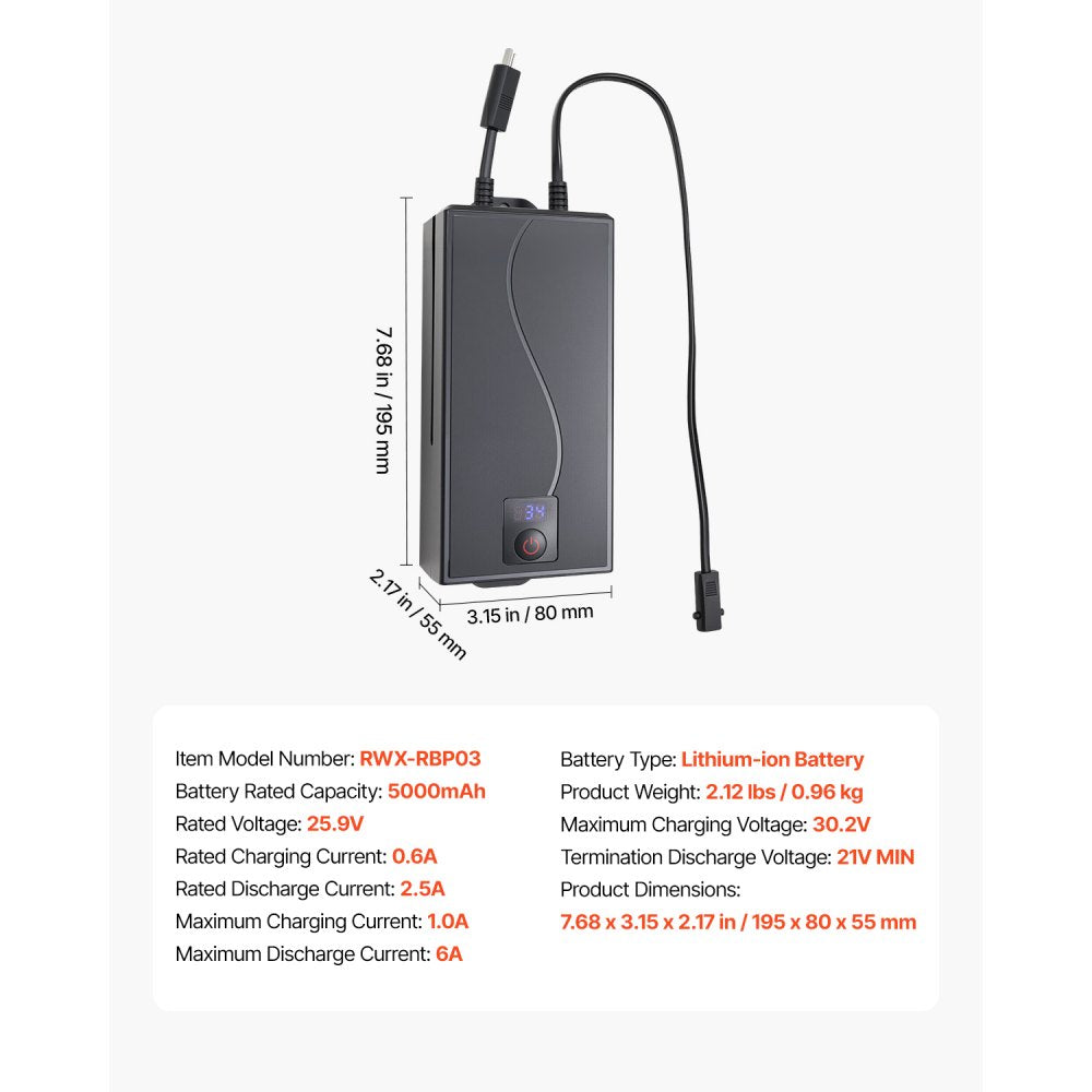 VEVOR Battery Pack for Reclining Furniture, 5000 mAh Rechargeable Recliner Battery Pack, with Universal 2-Pin Connection and LED Display Screen, for Electric Recliner, Sofa, Couch, and Lift Chair