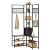 VEVOR Corner Hall Tree with Shoe Bench, 70.9 in Coat Rack with Hooks and Steel Frame, Freestanding Clothes Shoes Rack Storage Organizer with Anti-Tip Set, for Entrance, Closet, Office, Rustic Brown