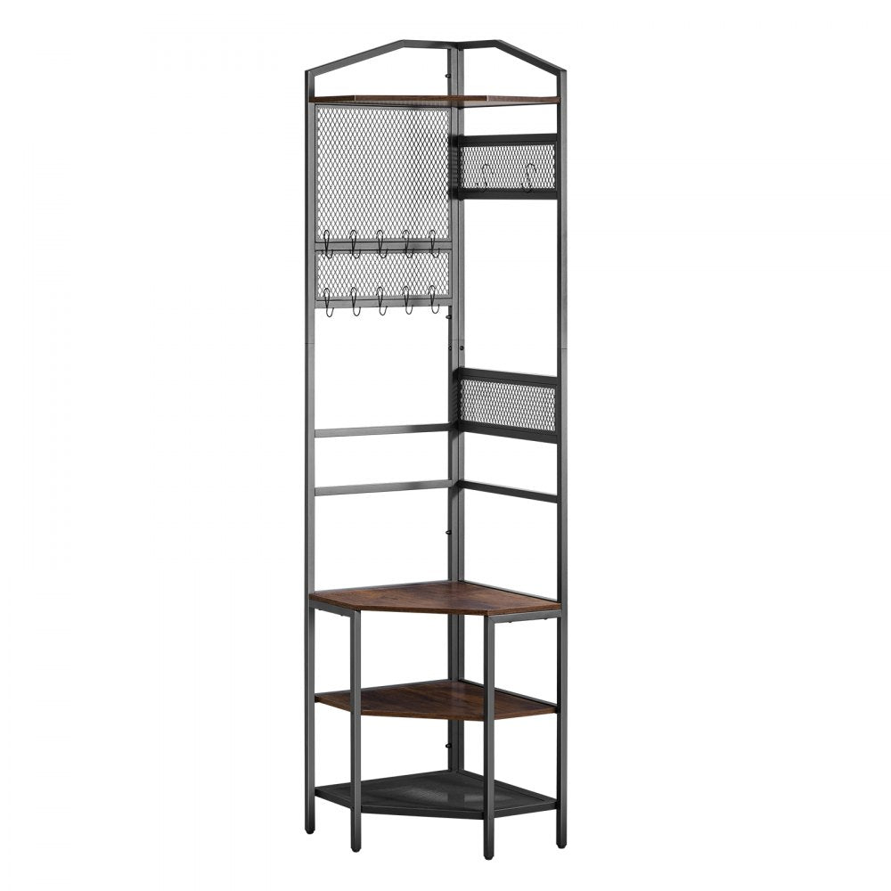 VEVOR Corner Hall Tree, 71.3 in Coat Rack with Hooks, Top Shelf & Steel Frame, Freestanding Clothes Shoes Rack Storage Organizer with Anti-Tip Set, Adjustable Non-Slip Feet for Entrance Closet Office