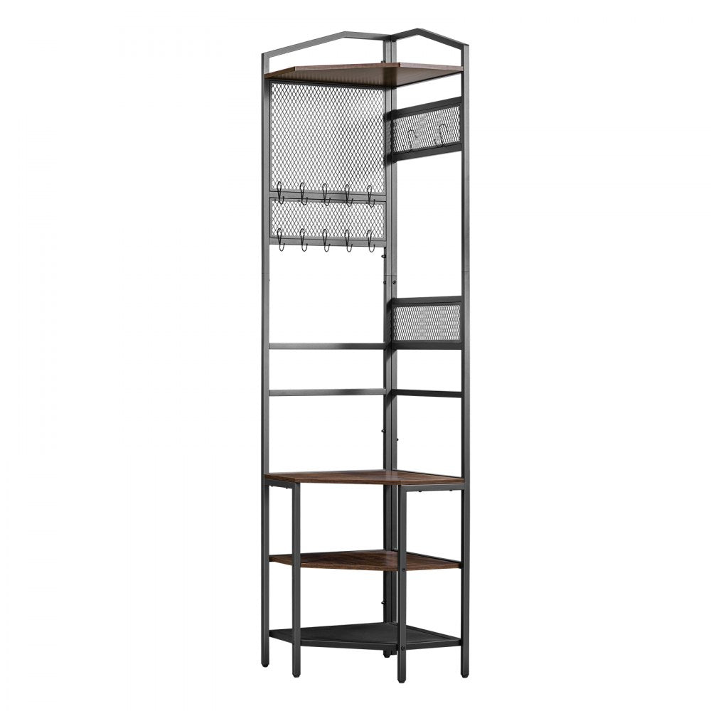 VEVOR Corner Hall Tree, 71.3 in Coat Rack with Hooks, Top Shelf & Steel Frame, Freestanding Clothes Shoes Rack Storage Organizer with Anti-Tip Set, Adjustable Non-Slip Feet for Entrance Closet Office