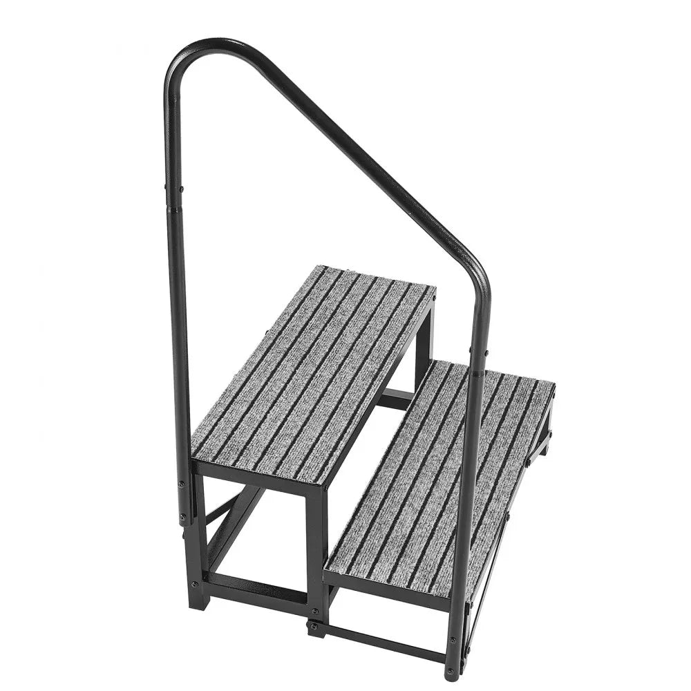 VEVOR RV Steps with Handrail, 2 Steps, 660 lbs Load Capacity, Heavy Duty Outdoor RV Stairs with Non-Slip Mat for Elderly and Pets, Portable Stairs for Hot Tub, Camper, Mobile Home, Porch, Pool, SPA