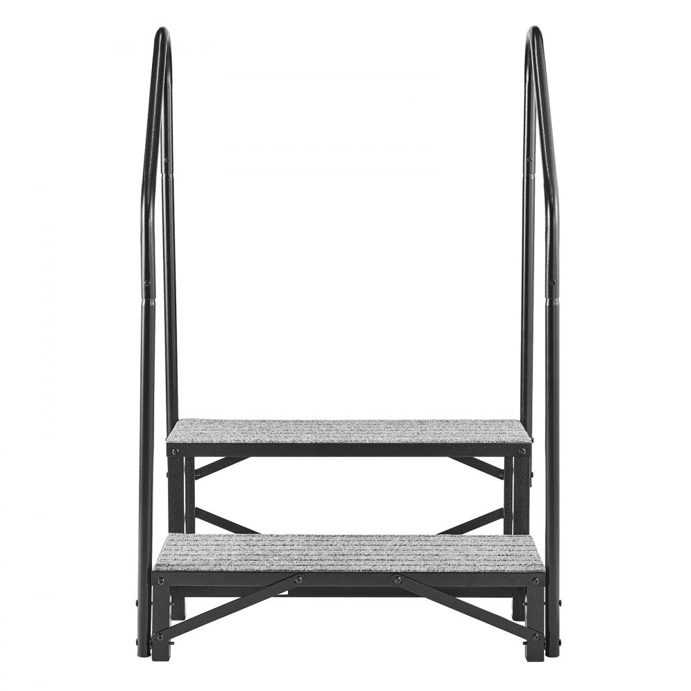 VEVOR RV Steps with Dual Handrails, 2 Steps, 660 lbs Load Capacity, Heavy Duty Outdoor RV Stairs with Non-Slip Mat for Elderly/Pets, Portable Stairs for Hot Tub, Camper, Mobile Home, Porch, Pool, SPA