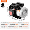VEVOR 1.5HP Electric Motor 3450 rpm, AC 115V/230V, 56 Frame, Air Compressor Motor Single Phase, 5/8" Keyed Shaft, CW/CCW Rotation for Agricultural Machinery and General Equipment