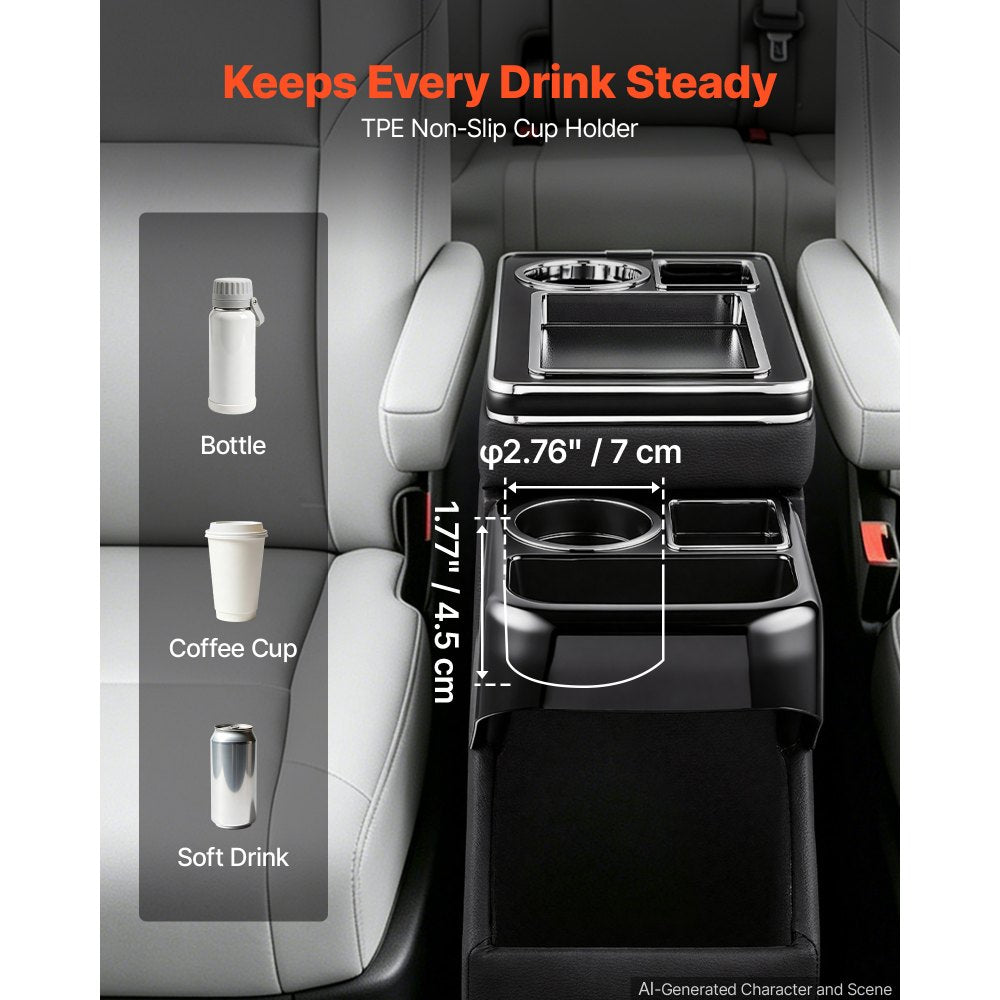 VEVOR Center Console Between Seat Floor Mount Console Storage Box, Central-Console Tools Organizer with Sliding Lid, Cups Holders & Multiple Storage Compartments for Trucks, Minivans, SUVs