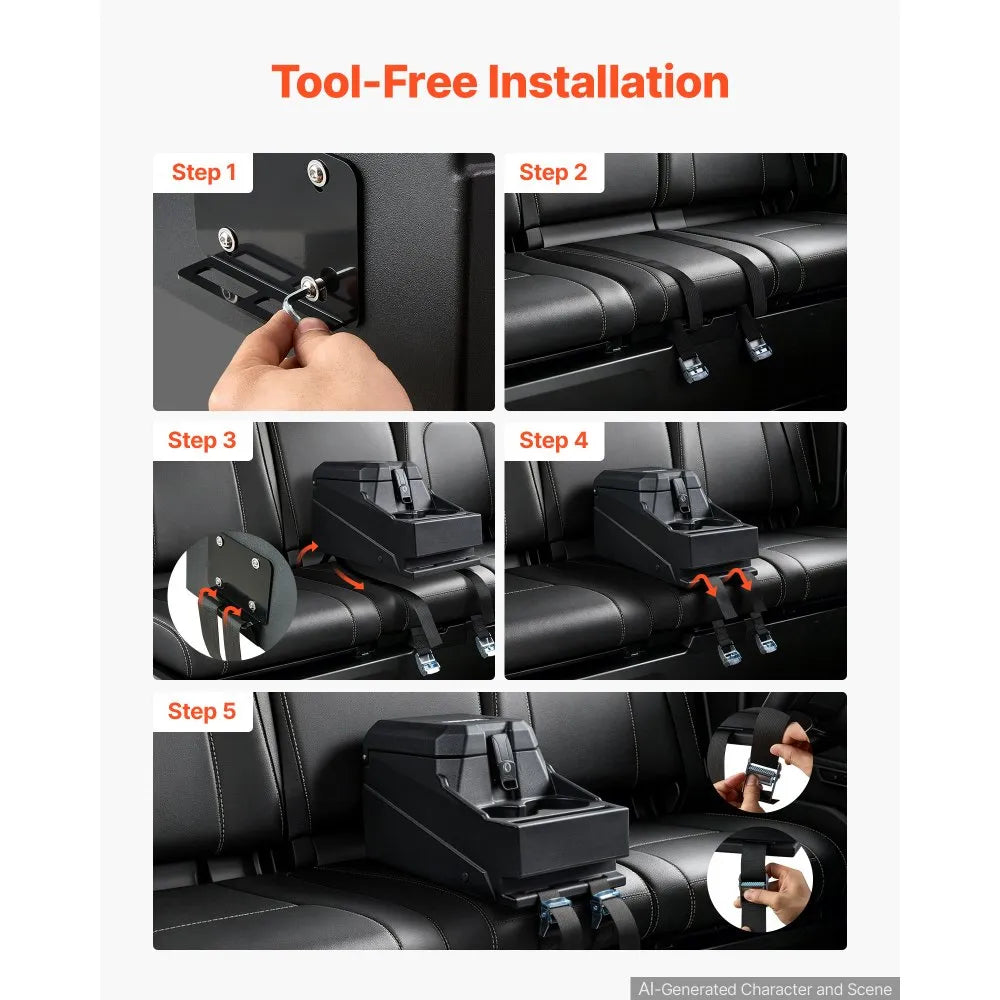 VEVOR UTV Center Console Bench Seat Box Lockable Armrest Storage Box, HDPE Central Console Tools Organizer with Cups and Phone Holder - Compatible with Polaris Ranger & 2017-2026 Can-Am Defender