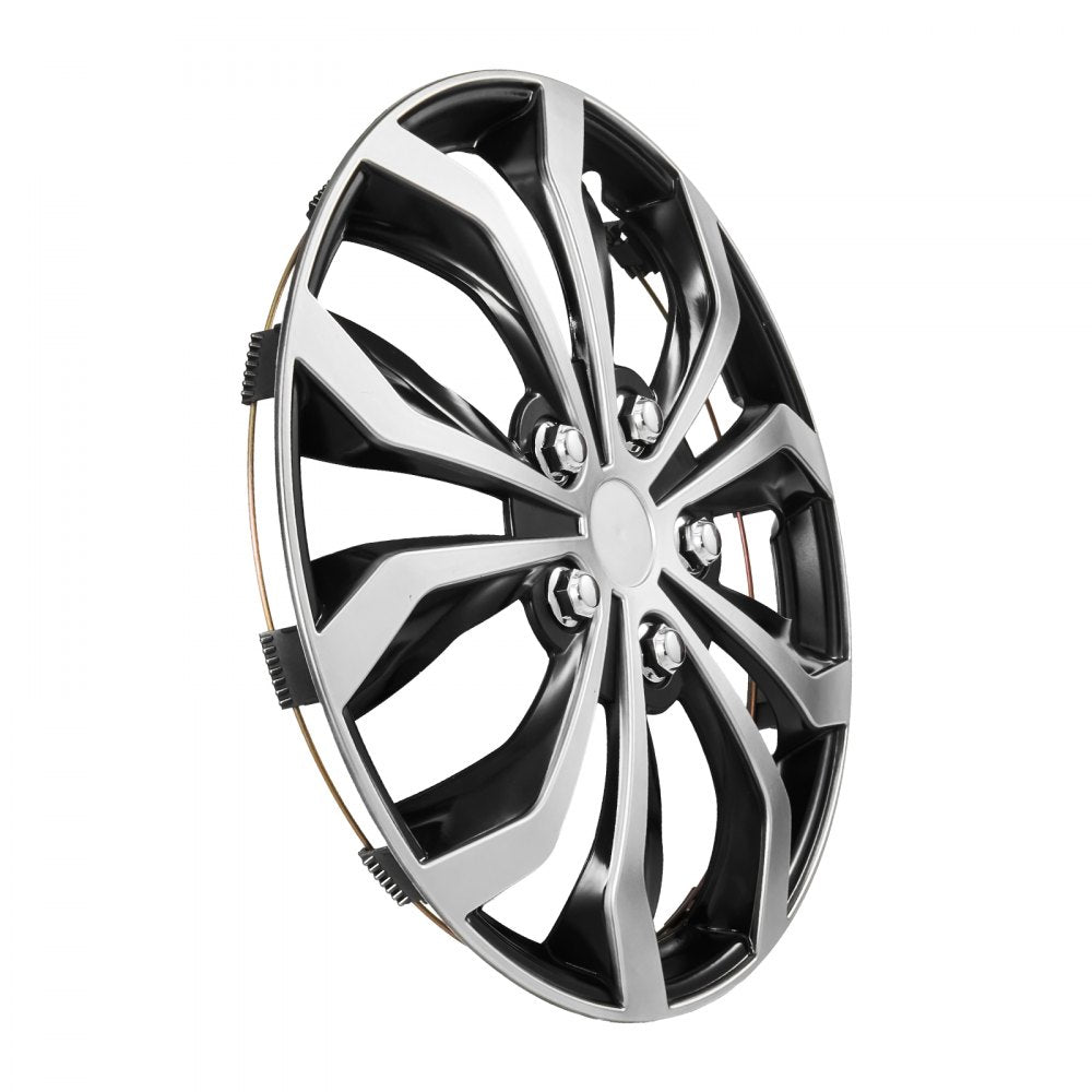 VEVOR Hubcaps Wheel Covers, 16 Inch Set of 4 Wheel Rim Cover Hubcaps OEM Replacement, R16 Size Snap On Car Hub Caps, Universal 10-Spoke ABS Tire Rim Caps for Hyundai Chevrolet Ford Honda, Silver/Black