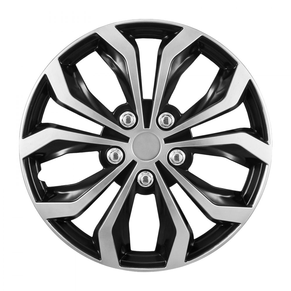 VEVOR Hubcaps Wheel Covers, 16 Inch Set of 4 Wheel Rim Cover Hubcaps OEM Replacement, R16 Size Snap On Car Hub Caps, Universal 10-Spoke ABS Tire Rim Caps for Hyundai Chevrolet Ford Honda, Silver/Black
