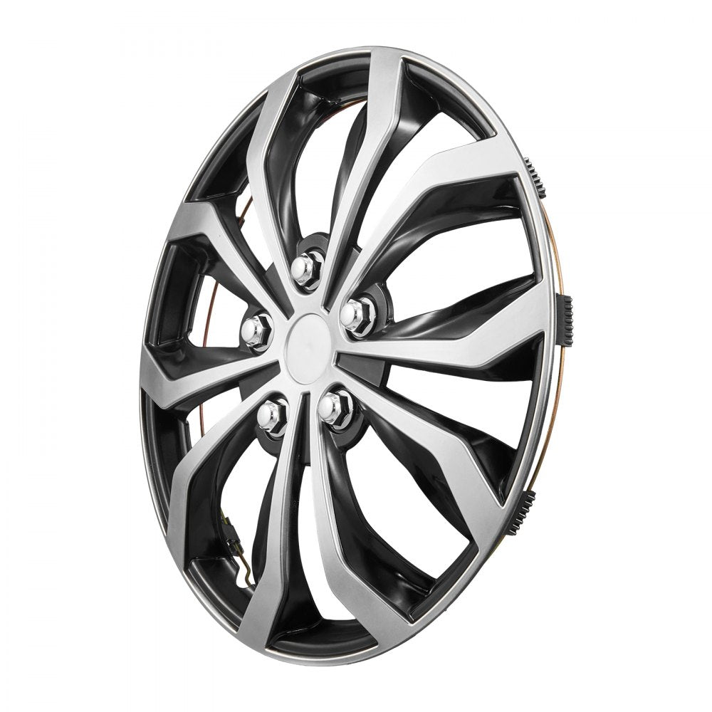 VEVOR Hubcaps Wheel Covers, 15 Inch Set of 4 Wheel Rim Cover Hubcaps OEM Replacement, R15 Size Snap On Car Hub Caps, Universal 10-Spoke ABS Tire Rim Caps for Hyundai Chevrolet Ford Honda, Silver/Black