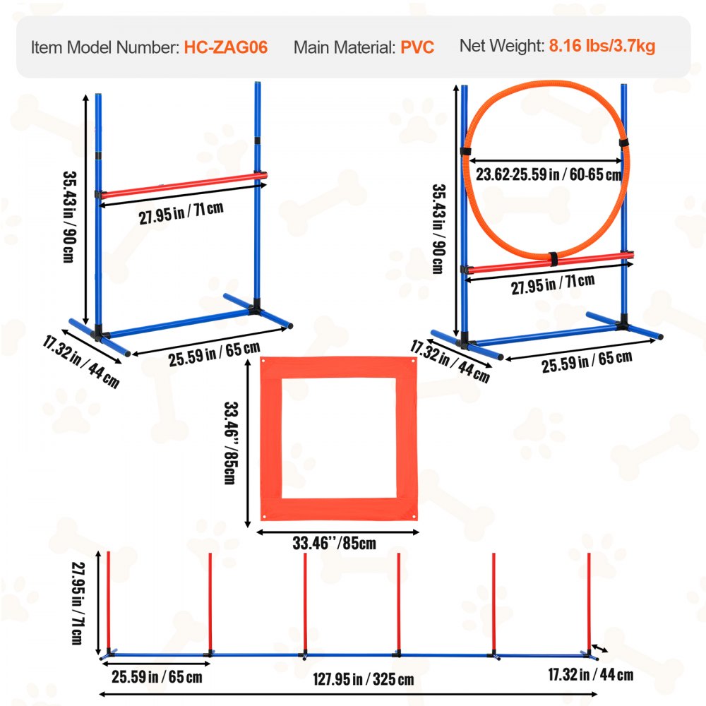 VEVOR Dog Agility Training Equipment, 4 PCS Set with Adjustable High Hurdles,6 Weave Poles,Jump Ring,Square Pause Box,Whistle,Foldable Bowl, Puppy Obstacle Course Kit for Backyard, Indoor, Outdoor