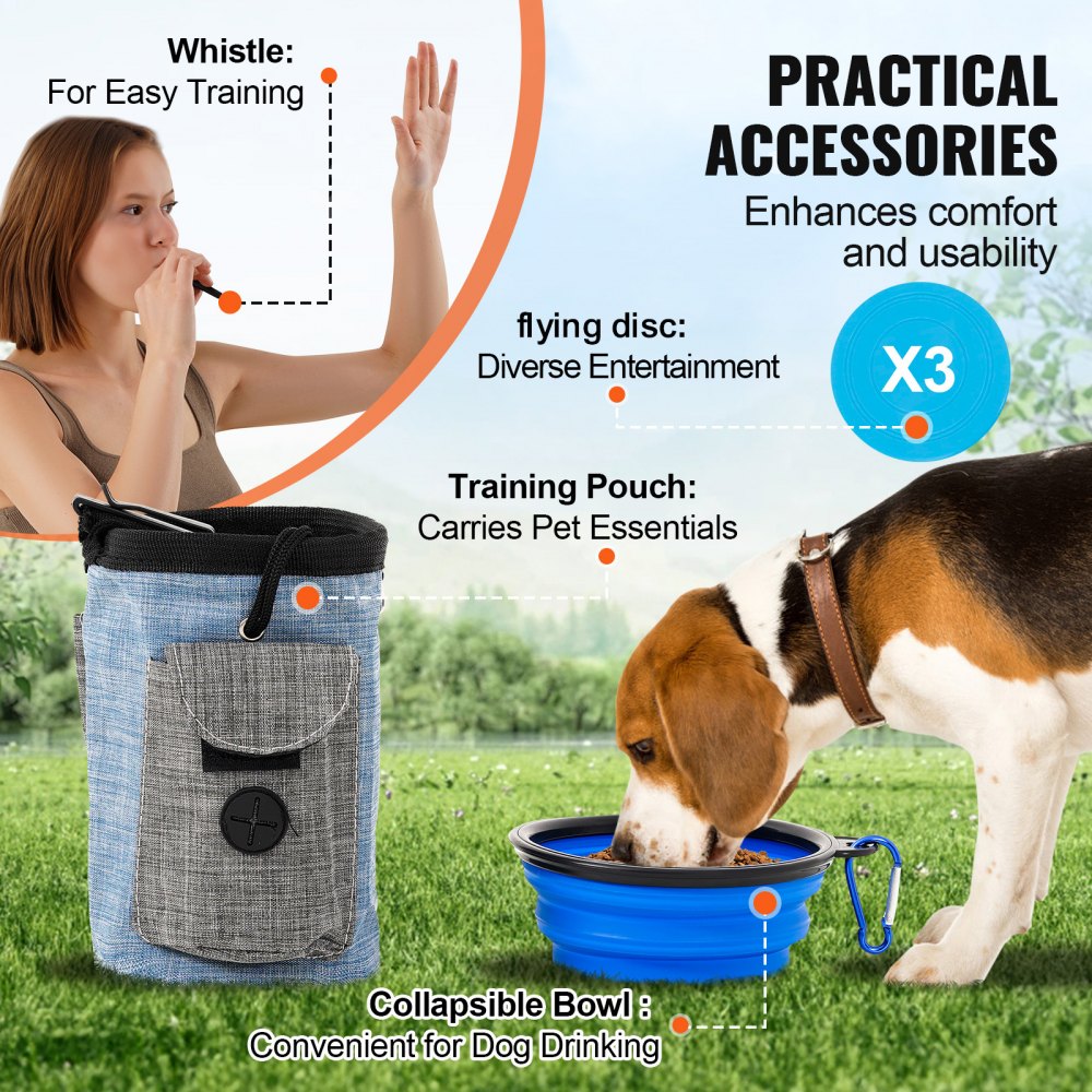 VEVOR Dog Agility Training Equipment, 7 PCS Set Upgrade w/ Adjustable High Hurdles,6 Weave Poles,2 Tunnels,Jump Ring,Pause Box,Whistle,Foldable Bowl,Puppy Obstacle Course Kit w/ 3 Bags