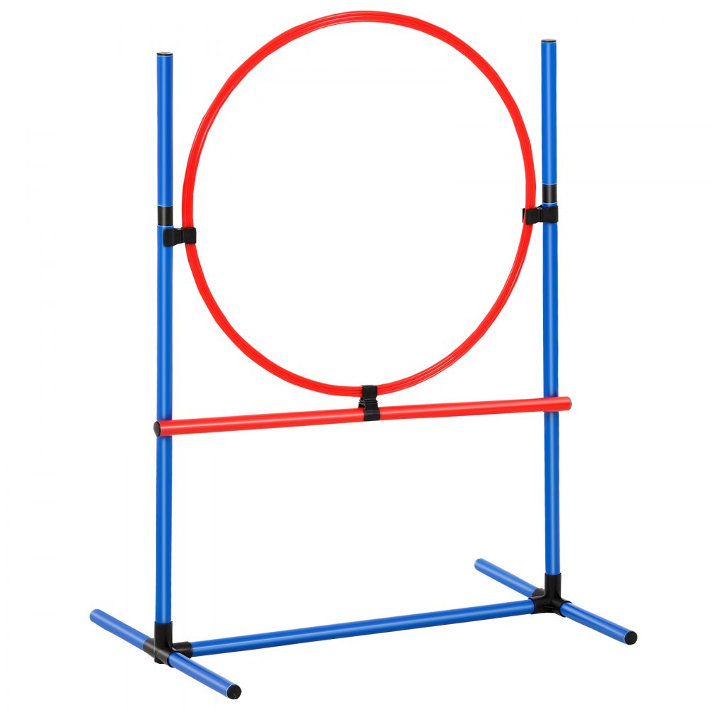 VEVOR Dog Agility Training Equipment, 5 PCS Set Upgrade with Adjustable High Hurdles,6 Weave Poles,Extended Tunnel,Jump Ring,Pause Box,Whistle,Foldable Bowl,Puppy Obstacle Course Kit with Storage Bag