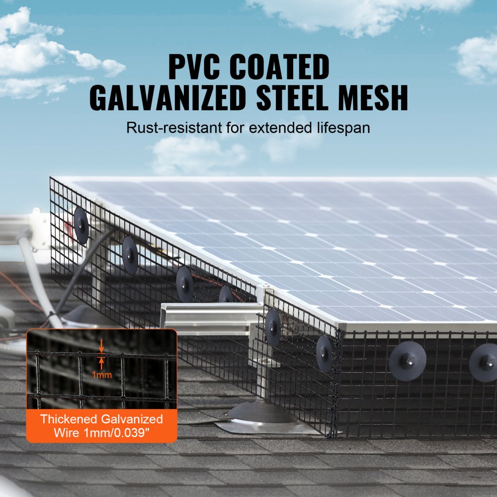 VEVOR 6 inch x 100ft Solar Panel Bird Guard, Critter Guard Roll Kit with 100pcs Aluminum Alloy Fasteners, Solar Panel Guard with Rust-proof PVC Coating, 1/2 inch Wire Roll Mesh