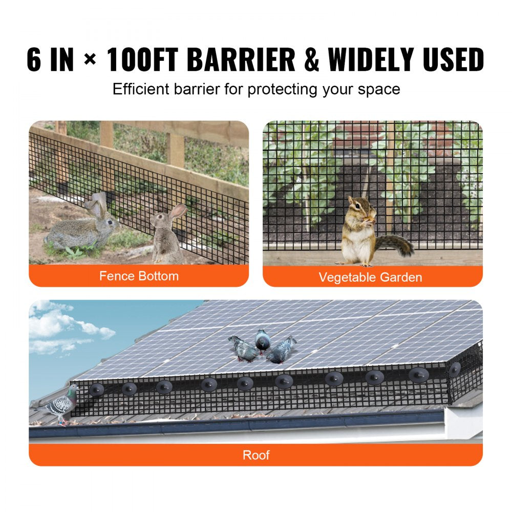VEVOR 6 inch x 100ft Solar Panel Bird Guard, Critter Guard Roll Kit with 60pcs Aluminum Alloy Fasteners, Solar Panel Guard with Rust-proof PVC Coating, 1/2 inch Wire Roll Mesh