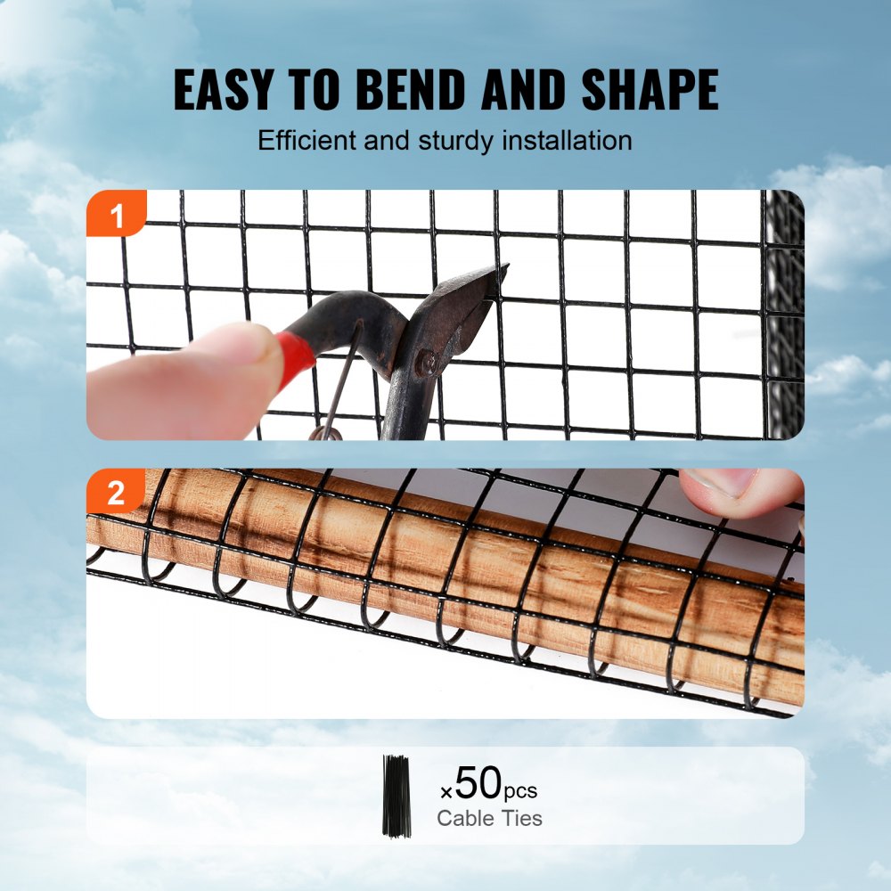 VEVOR 8 inch x 100ft Solar Panel Bird Guard, Critter Guard Roll Kit with Rust-proof PVC Coating, Solar Panel Guard with 50pcs Tire Wires, 1/2 inch Wire Roll Mesh
