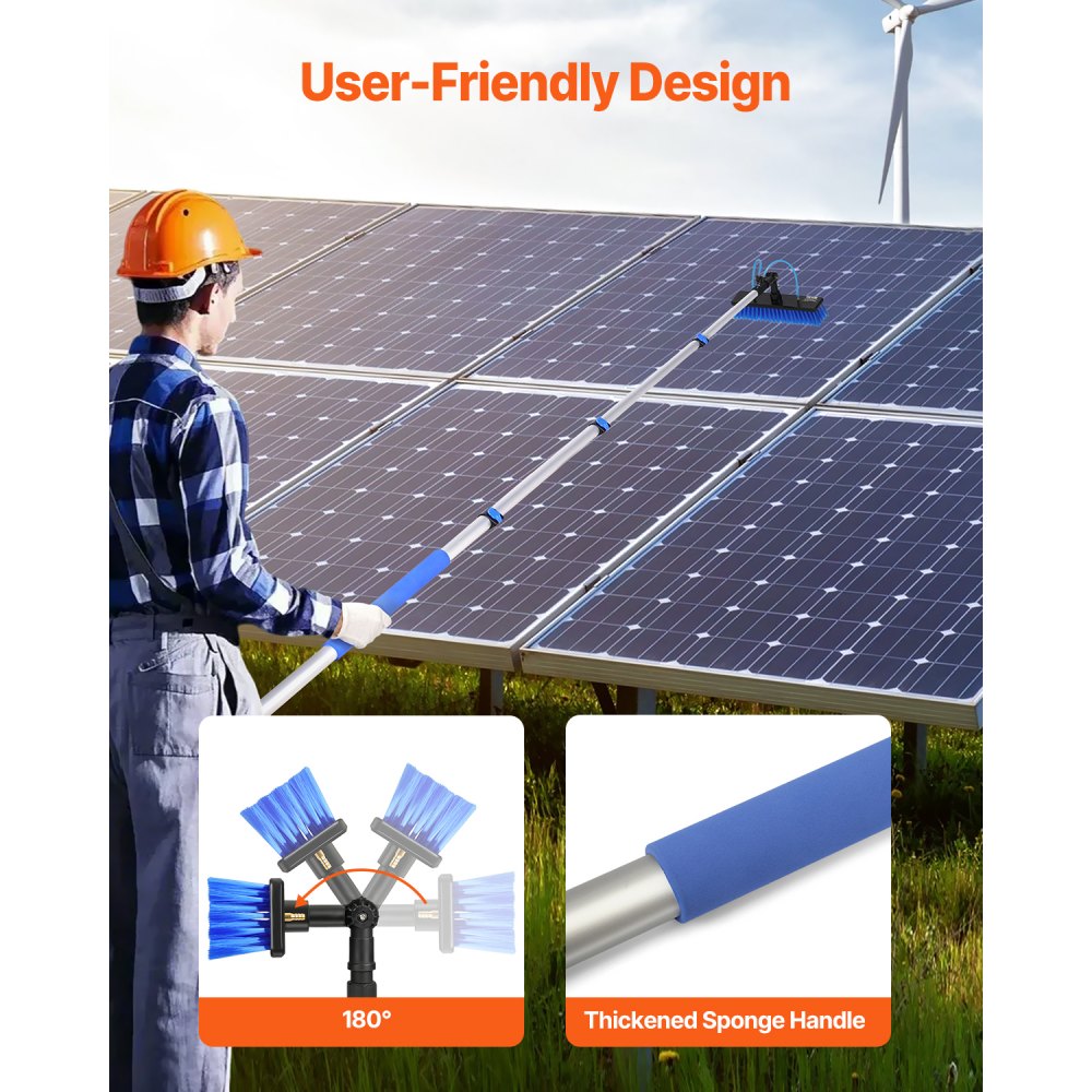 VEVOR Water Fed Pole Kit, 12FT Solar Panel Cleaning Pole with Extendable Handle, 180° Rotatable Brush Head & 65.6FT Hose, Household & Outdoor Window Cleaner Tool for Caravan Solar Panel Deck