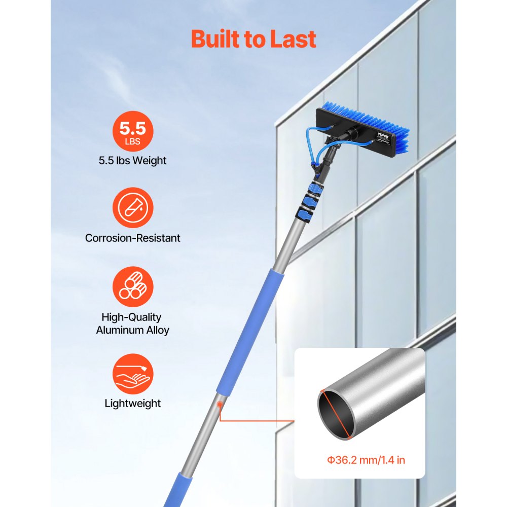 VEVOR Water Fed Pole Kit, 12FT Solar Panel Cleaning Pole with Extendable Handle, 180° Rotatable Brush Head & 65.6FT Hose, Household & Outdoor Window Cleaner Tool for Caravan Solar Panel Deck