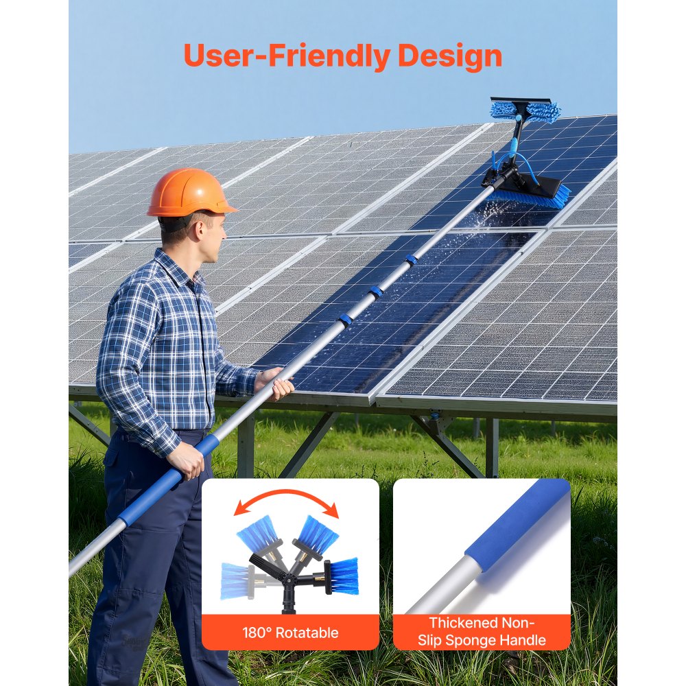 VEVOR Solar Panel Cleaning Kit, 20 ft, Water Fed Pole Kit with Cleaning Brush, Soap Dispenser, Extendable Aluminum Telescopic Pole, 180° Rotatable Brush Head, for Roof Mounted Solar Panels, Windows