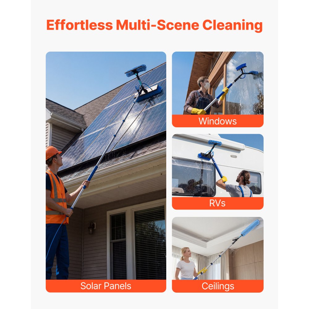 VEVOR Solar Panel Cleaning Kit, 20 ft, Water Fed Pole Kit with Cleaning Brush, Soap Dispenser, Extendable Aluminum Telescopic Pole, 180° Rotatable Brush Head, for Roof Mounted Solar Panels, Windows