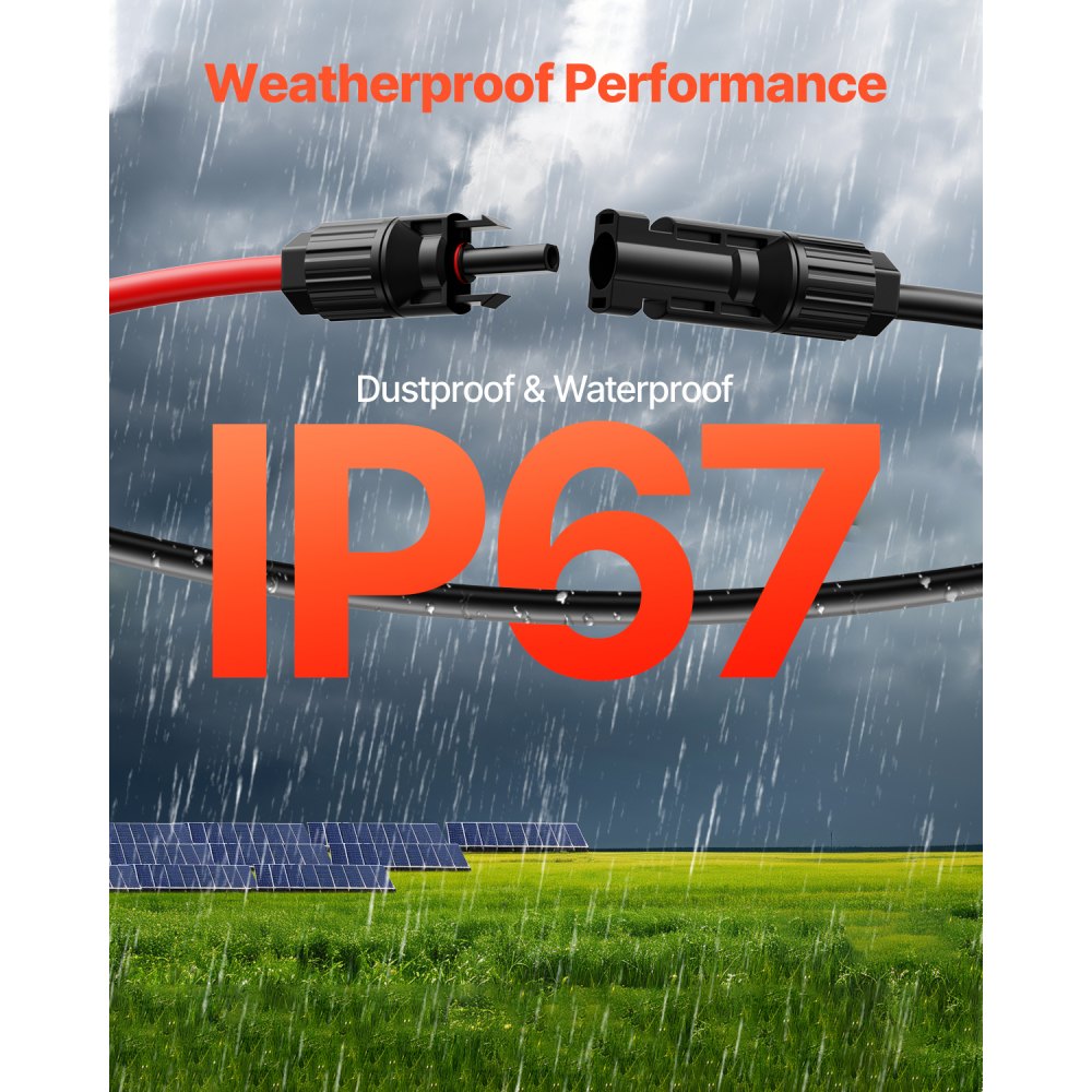 VEVOR 100FT Solar Panel Extension Cable 10AWG Waterproof PV 6mm² Cable Black