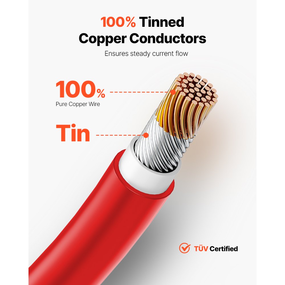VEVOR 100FT Solar Panel Extension Cable 10AWG Waterproof PV 6mm² Cable Red