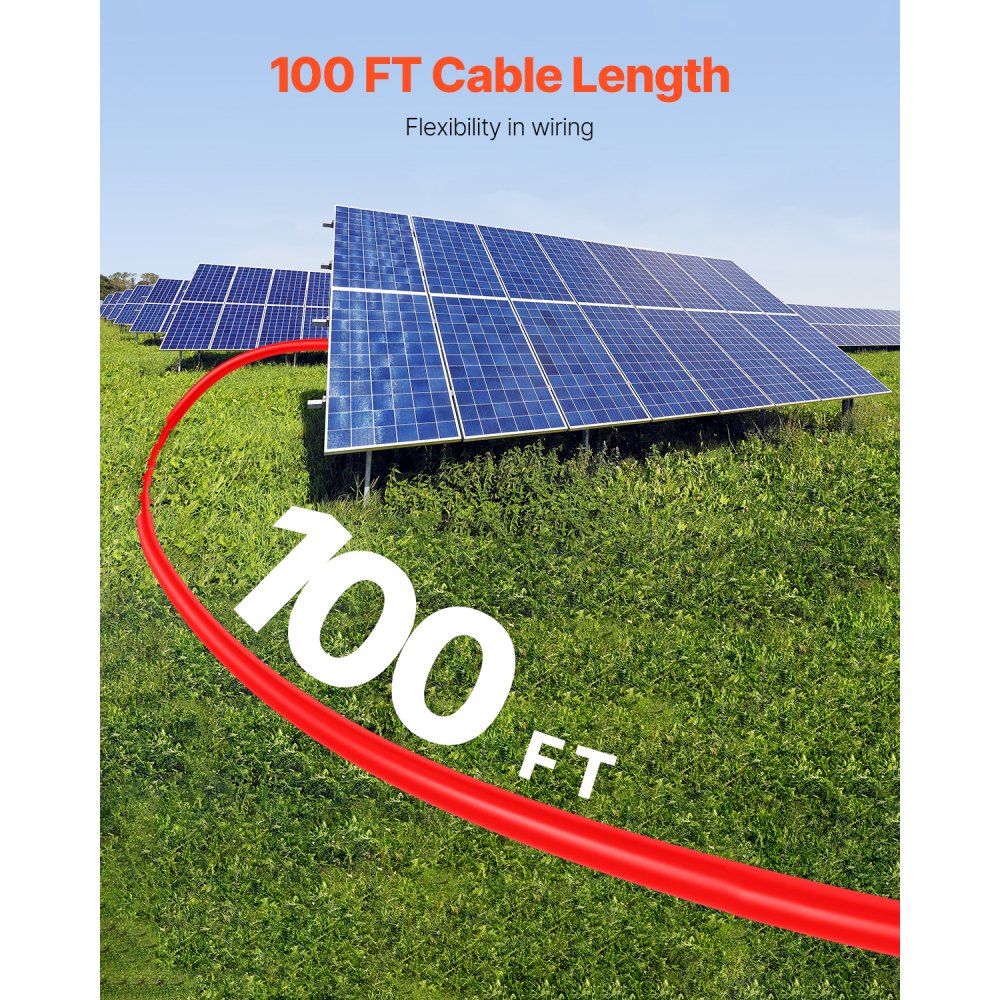 VEVOR 100FT Solar Panel Extension Cable, 10AWG Solar Extension Cable Wire with Female & Male Waterproof Connectors, 6mm² PV Cable for Home, Ship and RV Solar Panels, 100FT Black + 100FT Red (Set of 2)