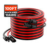VEVOR 100FT Solar Panel Extension Cable, 10AWG Solar Extension Cable Wire with Female & Male Waterproof Connectors, 6mm² PV Cable for Home, Ship and RV Solar Panels, 100FT Black + 100FT Red (Set of 2)