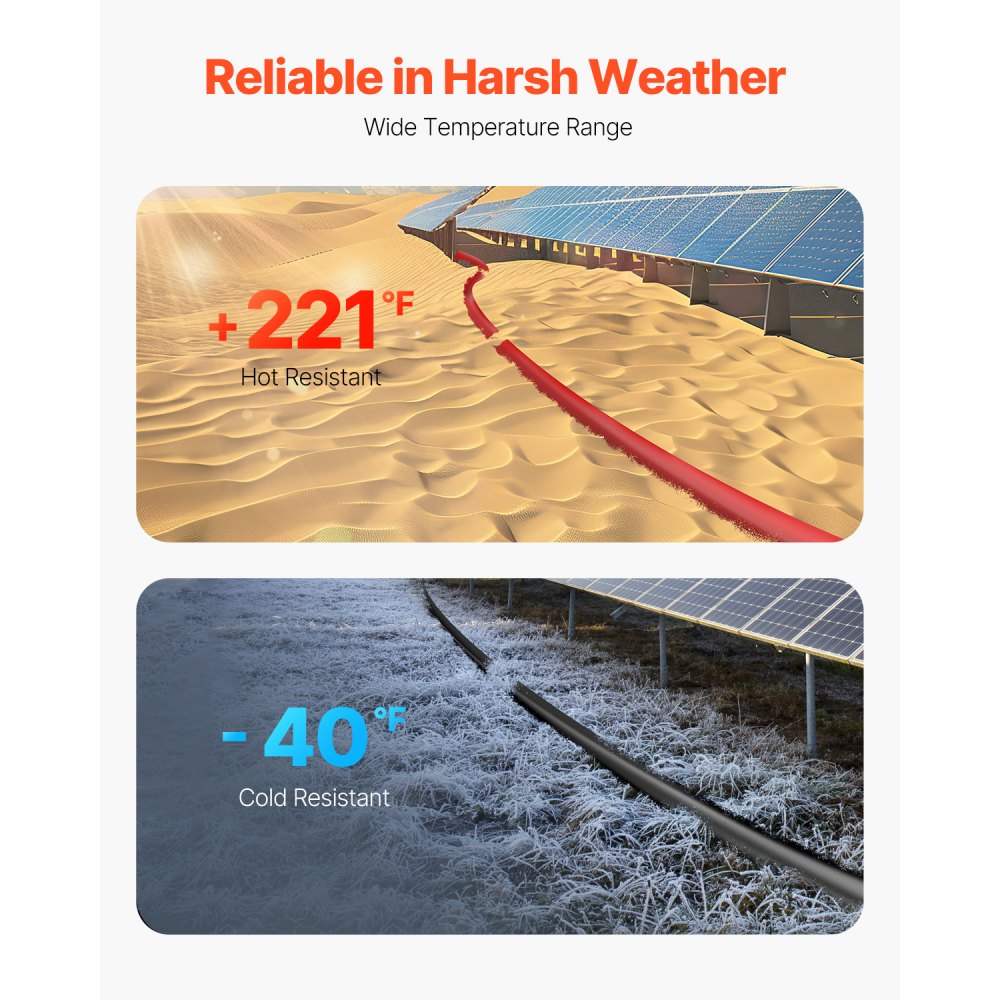 VEVOR 20FT Solar Panel Extension Cable, 10AWG Solar Extension Cable Wire with Female & Male Waterproof Connectors, 6mm² PV Cable for Home, Ship and RV Solar Panels, 20FT Black + 20FT Red (Set of 2)