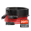 VEVOR 20FT Solar Panel Extension Cable, 10AWG Solar Extension Cable Wire with Female & Male Waterproof Connectors, 6mm² PV Cable for Home, Ship and RV Solar Panels, 20FT Black + 20FT Red (Set of 2)