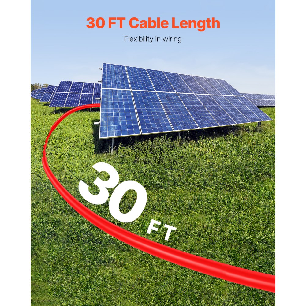 VEVOR 30FT Solar Panel Extension Cable, 10AWG Solar Extension Cable Wire with Female & Male Waterproof Connectors, 6mm² PV Cable for Home, Ship and RV Solar Panels, 30FT Black + 30FT Red (Set of 2)