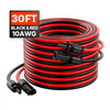 VEVOR 30FT Solar Panel Extension Cable, 10AWG Solar Extension Cable Wire with Female & Male Waterproof Connectors, 6mm² PV Cable for Home, Ship and RV Solar Panels, 30FT Black + 30FT Red (Set of 2)