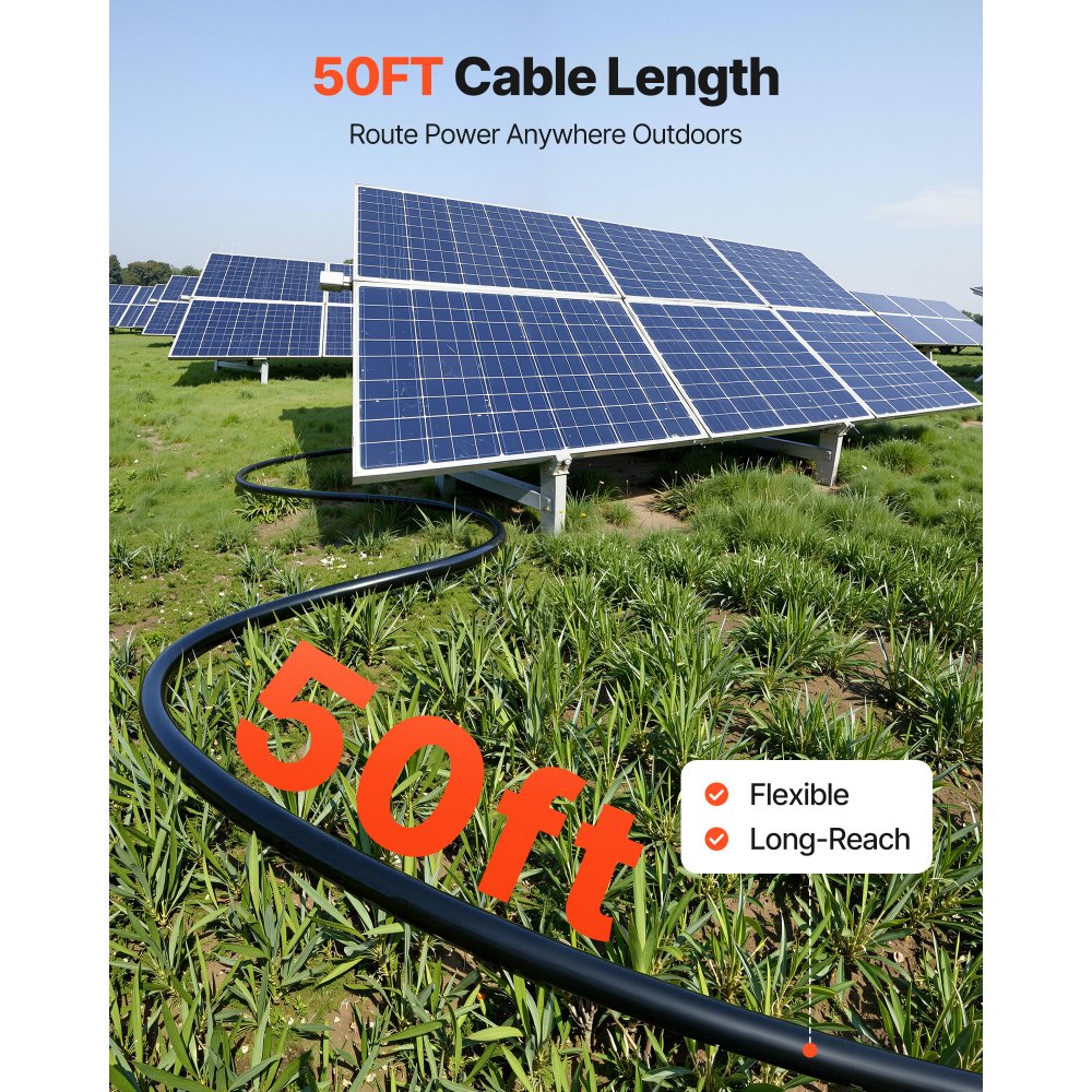 VEVOR Solar Panel Wire, 50 ft Black + 50 ft Red Kit, 10 AWG (6 mm²) Solar Panel Extension Cable, PV Tinned Copper Wire, for Outdoor Home Off-Grid Photovoltaic Systems Automotive RV Boat Marine, IP67