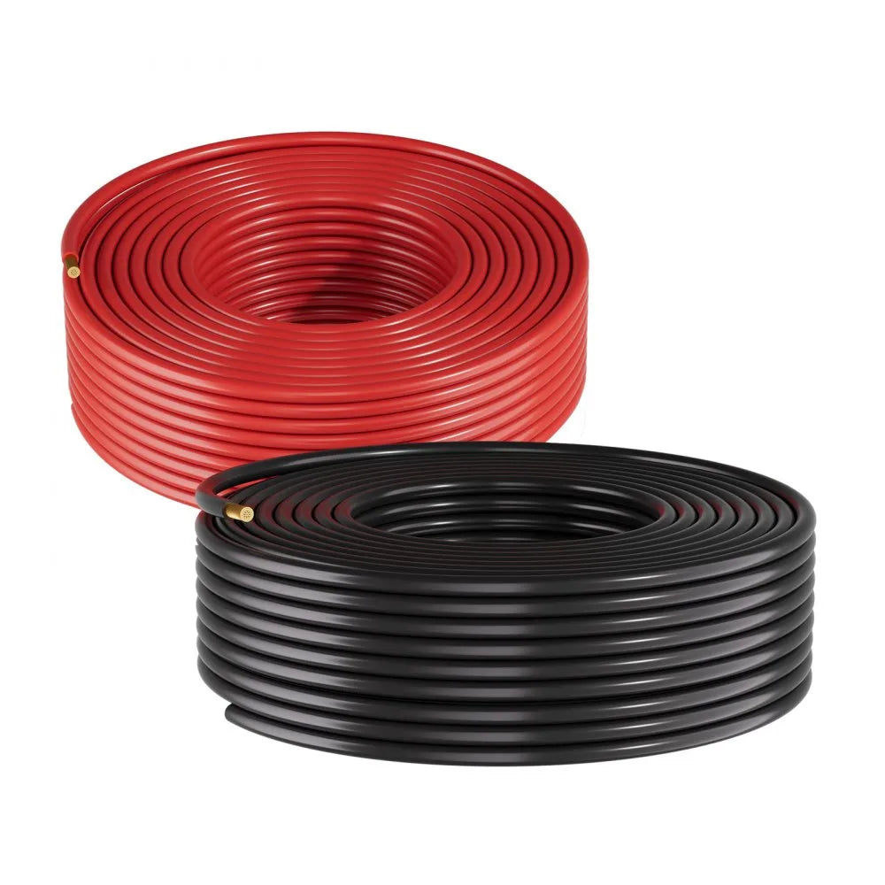 VEVOR Solar Panel Wire, 50 ft Black + 50 ft Red Kit, 10 AWG (6 mm²) Solar Panel Extension Cable, PV Tinned Copper Wire, for Outdoor Home Off-Grid Photovoltaic Systems Automotive RV Boat Marine, IP67