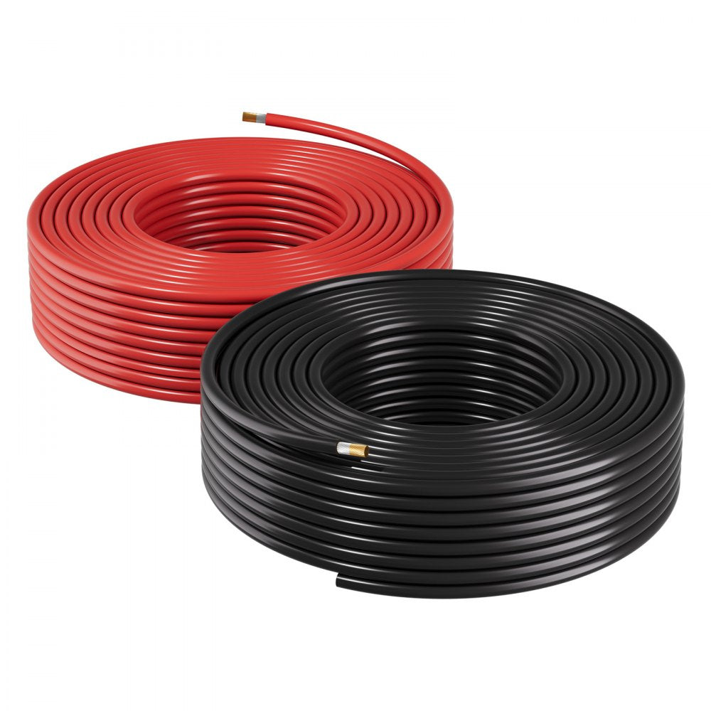 VEVOR Solar Panel Wire, 50 ft Black + 50 ft Red Kit, 10 AWG (6 mm²) Solar Panel Extension Cable, PV Tinned Copper Wire, for Outdoor Home Off-Grid Photovoltaic Systems Automotive RV Boat Marine, IP67