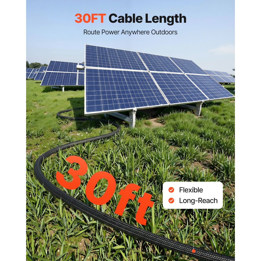 VEVOR 30FT Solar Panel Extension Cable, 10 AWG, Solar Panel Wire with Flame Retardant Protective Sleeving, Female and Male Connectors, IP67 Waterproof PV Wire, for Outdoor Automotive RV, Black & Red