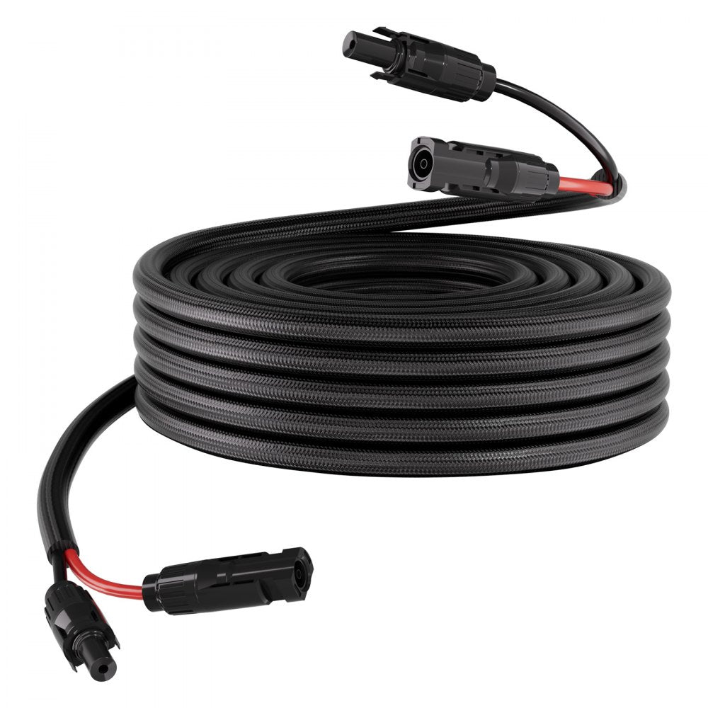 VEVOR 30FT Solar Panel Extension Cable, 10 AWG, Solar Panel Wire with Flame Retardant Protective Sleeving, Female and Male Connectors, IP67 Waterproof PV Wire, for Outdoor Automotive RV, Black & Red