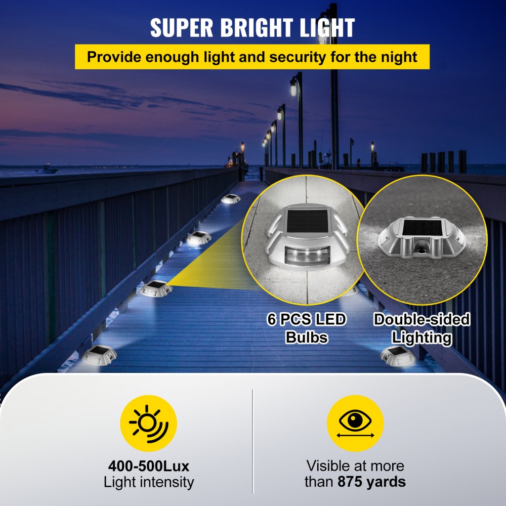VEVOR Driveway Lights 16-Pack Solar Driveway Lights Bright White with Screw Solar Deck Lights Outdoor Waterproof Wireless Dock Lights 6 LEDs for Path Warning Garden Walkway Sidewalk Steps