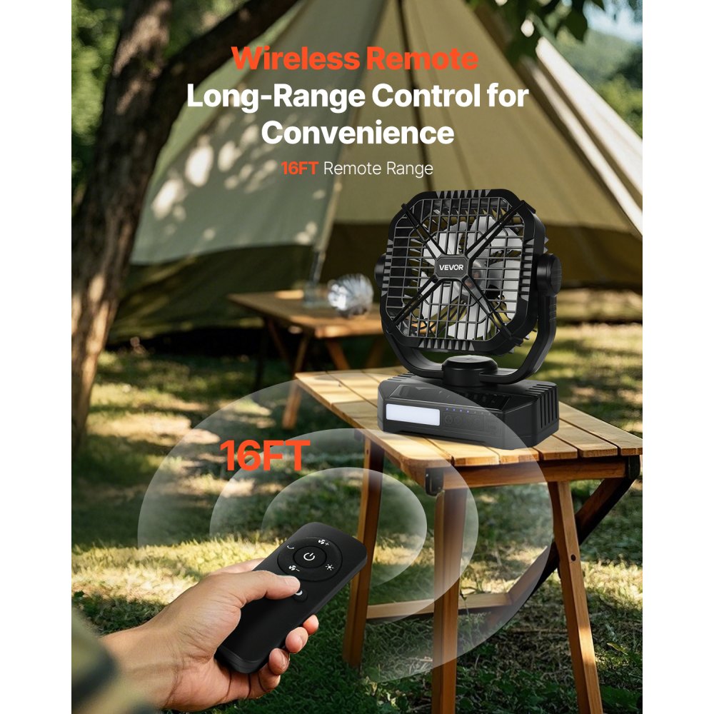 VEVOR 10400mAh Solar fan, Camping Fan with Solar Panel & LED Lantern, 7W 8 Inch Portable Rechargeable Battery Powered for Outside, 4-Speed and Quiet Operated for Picnic, Barbecue, Fishing, Travel