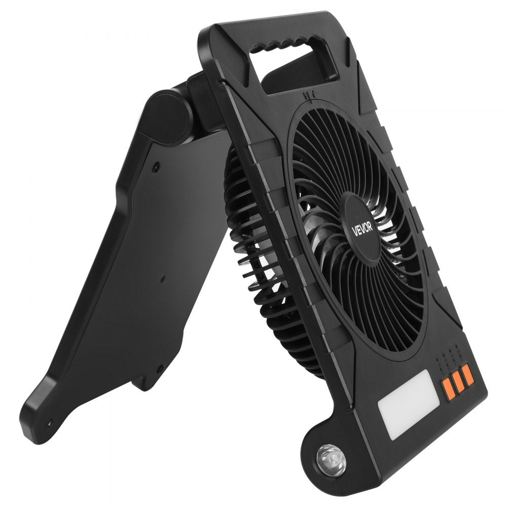 VEVOR 10000mAh Rechargeable Solar Fan with LED Lantern, 7 inch Portable Fan Cordless with 4W Foldable Solar Panel, 4-Speed& Timer& Quiet,USB Battery Powered for Camping Tent Worksite Office Desk