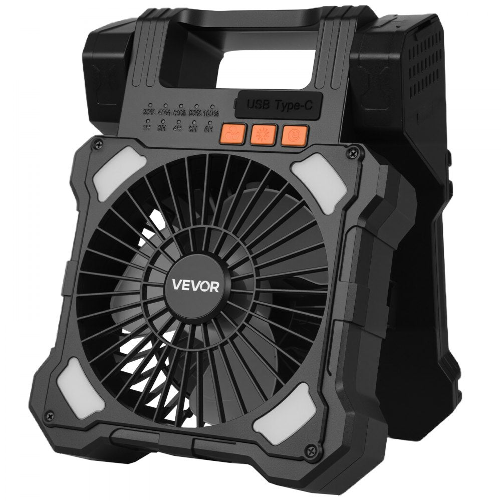 VEVOR 20000mAh Rechargeable Solar Fan with LED Lantern, 8 inch Portable Fan Cordless with 7W Foldable Solar Panel, 5-Speed& Timer& Quiet,USB Battery Powered for Camping Tent Worksite Office Desk