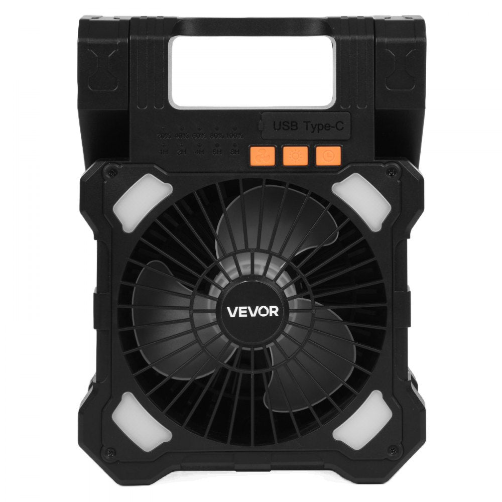 VEVOR 20000mAh Rechargeable Solar Fan with LED Lantern, 8 inch Portable Fan Cordless with 7W Foldable Solar Panel, 5-Speed& Timer& Quiet,USB Battery Powered for Camping Tent Worksite Office Desk