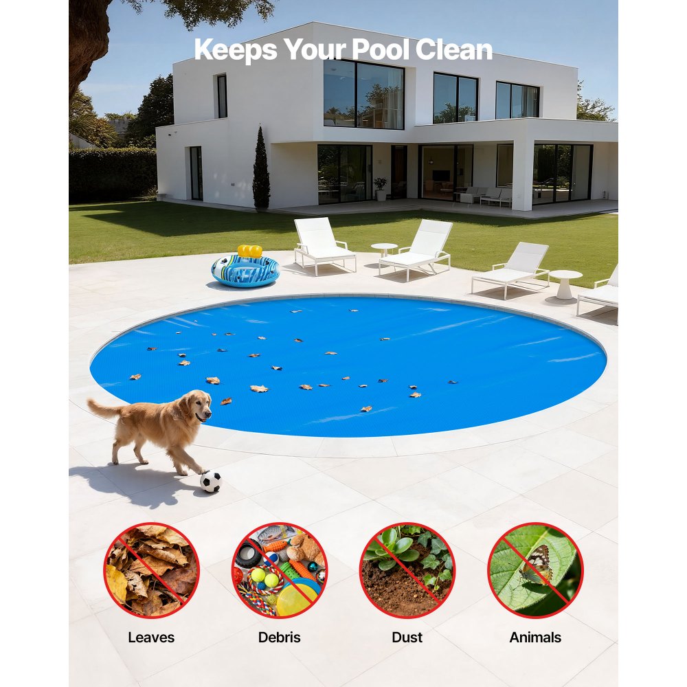 VEVOR Solar Pool Cover, 24 ft Round Pool Bubble Cover, 12 Mil Pools Solar Blanket with Bubble & PE Material, Daytime Heat Absorption, Nighttime Heat Retention, Heat Retaining Solars Covers, Blue