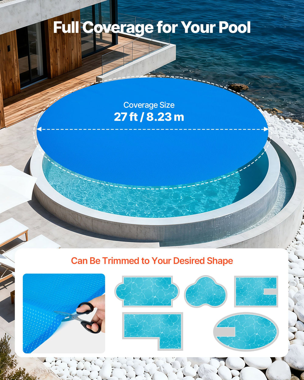 VEVOR Solar Pool Cover, 27 ft Round, 16 Mil, Blue - Image 2