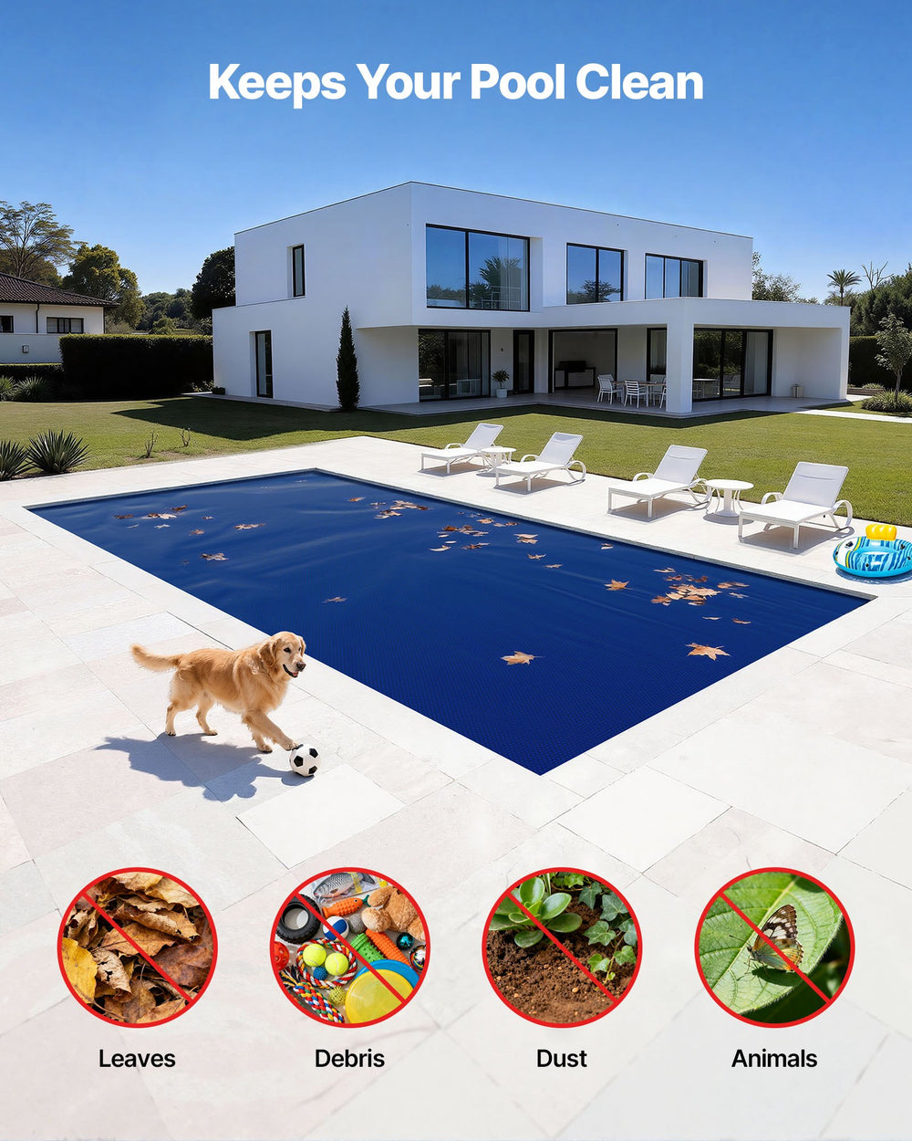 VEVOR Solar Pool Cover, 32 x 16 ft Pool Bubble Cover, 16 Mil Pools Solar Blanket with Dual Heat-Locking Air Layer for Pools, Daytime Heat Absorption, Nighttime Heat Retention, Blue & Silver, Cuttable
