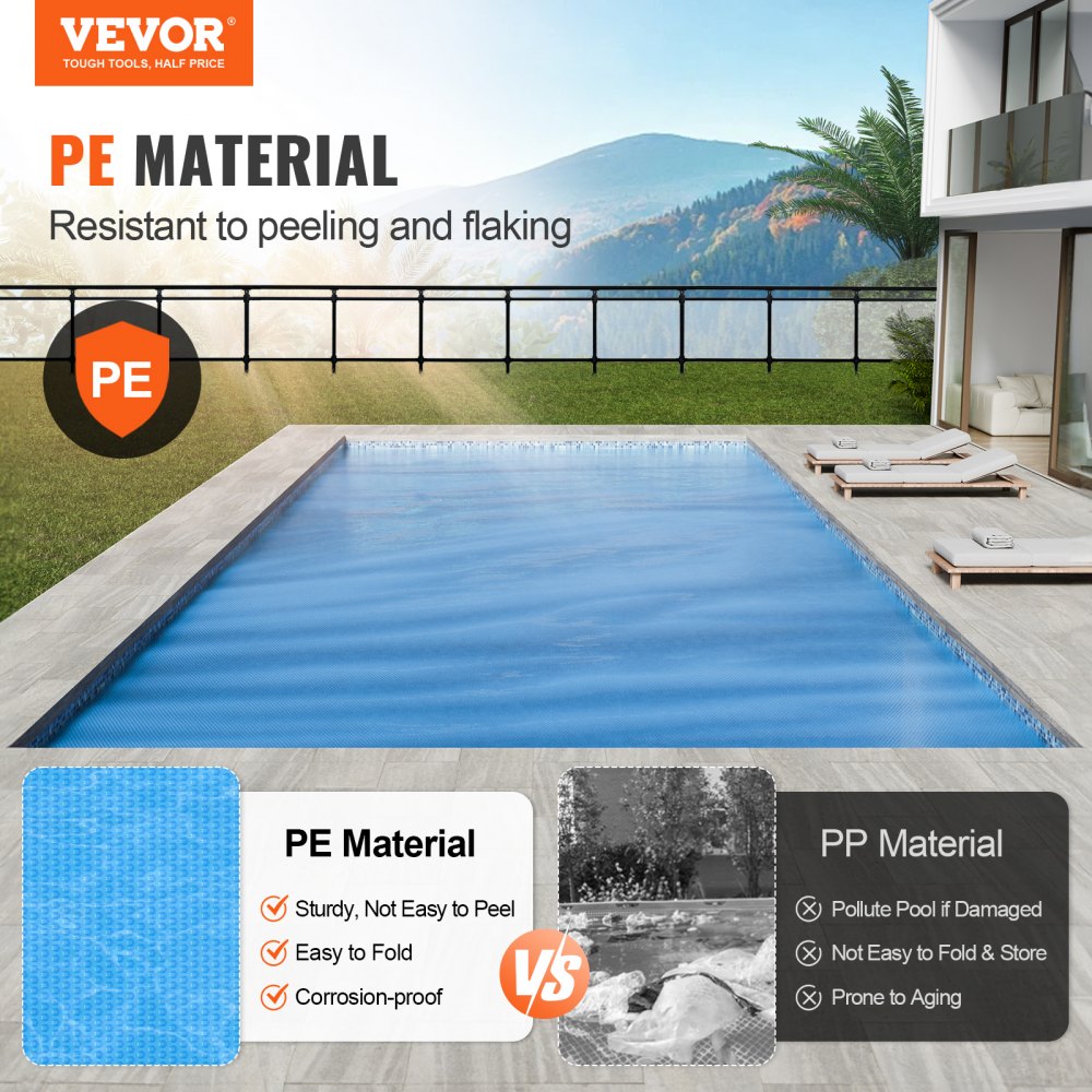 VEVOR Solar Pool Cover, 24 x 12 ft Rectangle Solar Blanket for Pools, Inground Above Ground Swimming Pool Solar Cover, 16 mil Solar Covers Blue