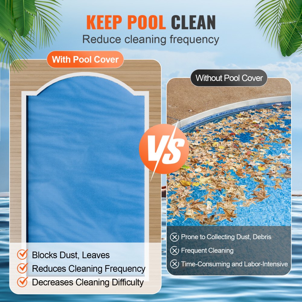 VEVOR Solar Pool Cover, 28 x 14 ft Rectangle Solar Blanket for Pools, Inground Above Ground Swimming Pool Solar Cover, 8 mil Solar Covers Blue