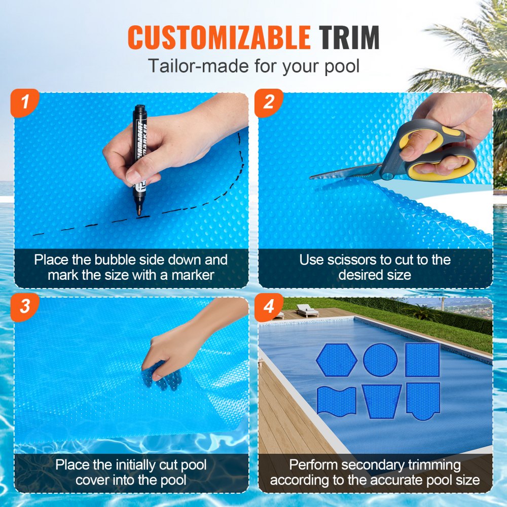 VEVOR Solar Pool Cover, 28 x 14 ft Rectangle Solar Blanket for Pools, Inground Above Ground Swimming Pool Solar Cover, 12 mil Solar Covers Blue
